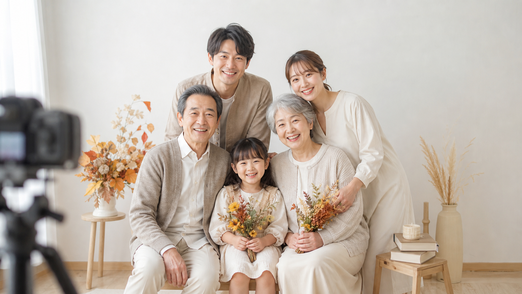 敬老の日の家族写真をセルフ写真館で撮影